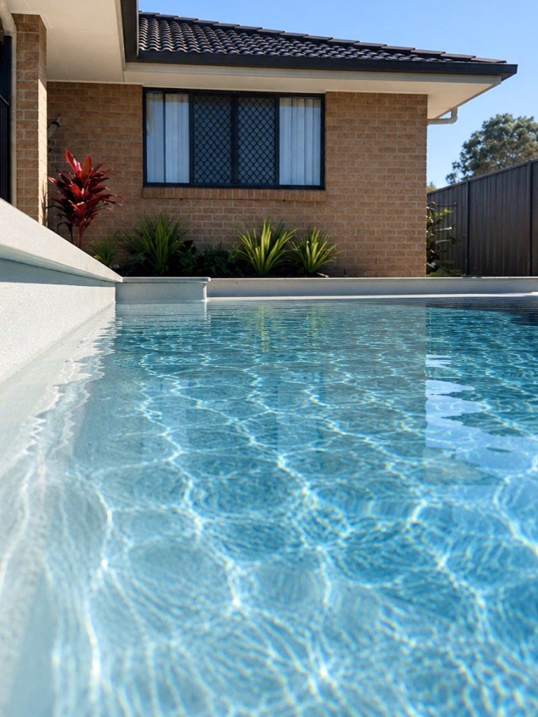 Fibreglass pool beside a brick home