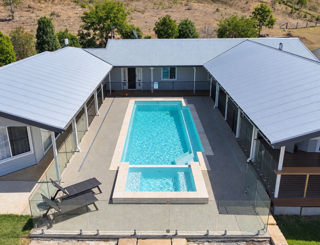 Fibreglass pool with outdoor seating