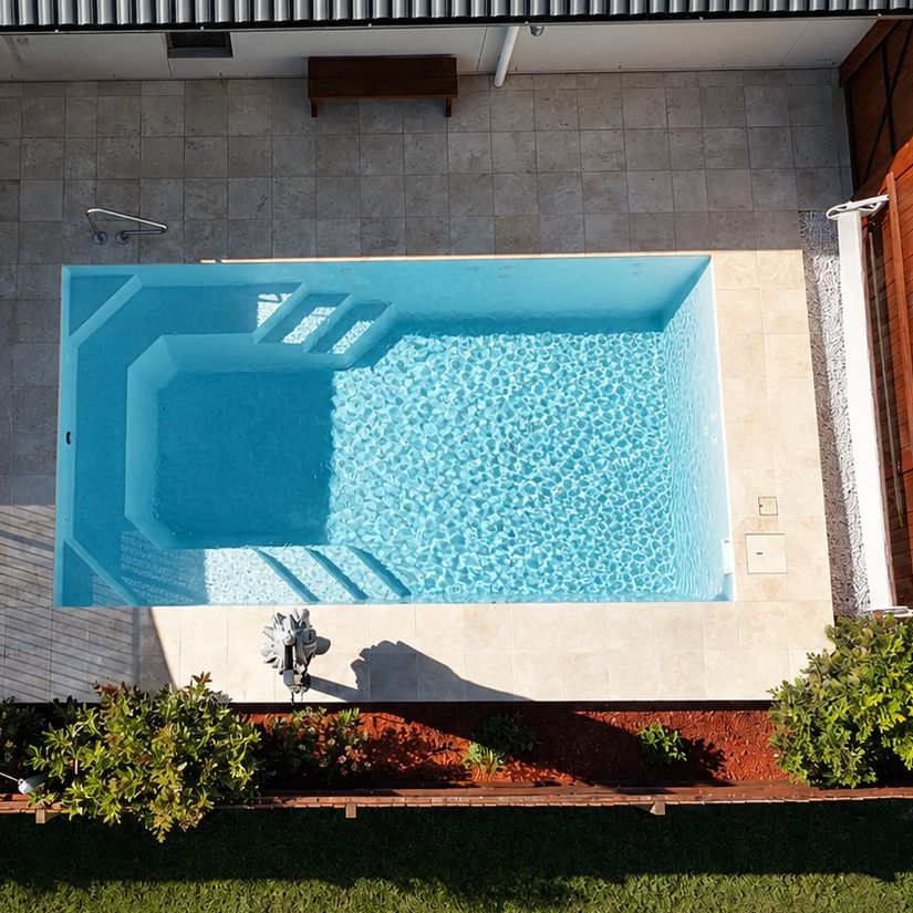 Aerial view of a newly installed fibreglass pool